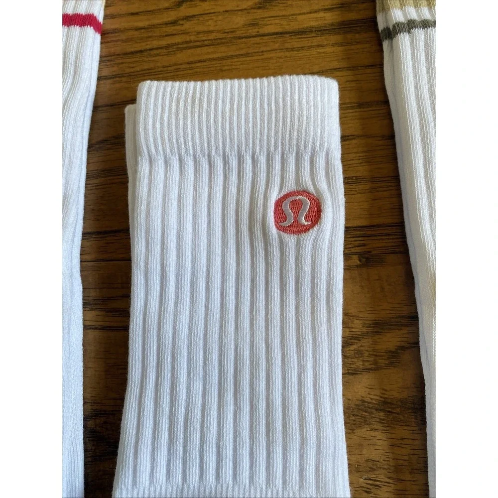 Lululemon Crew Socks Lot 3 Pair M Unisex Womens 6-10 Mens 5-8 White NWOT‎